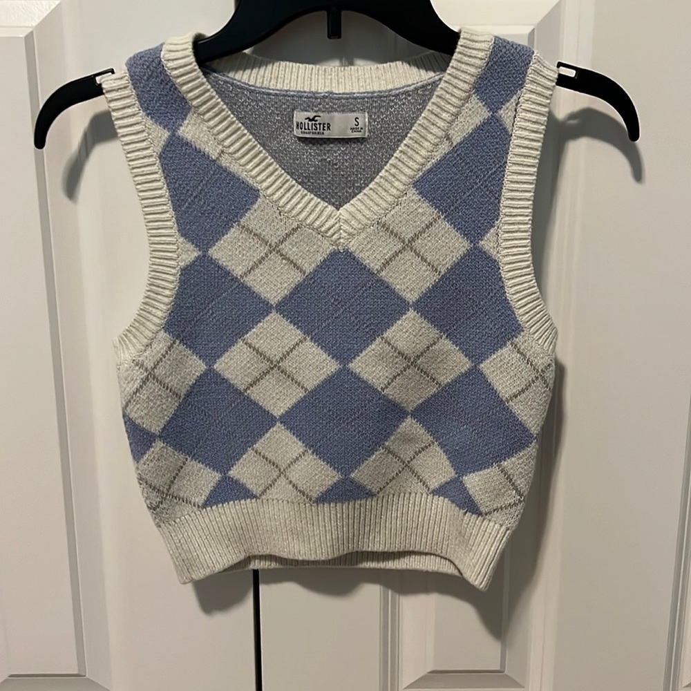 Blue and White Argyle Sweater Vest